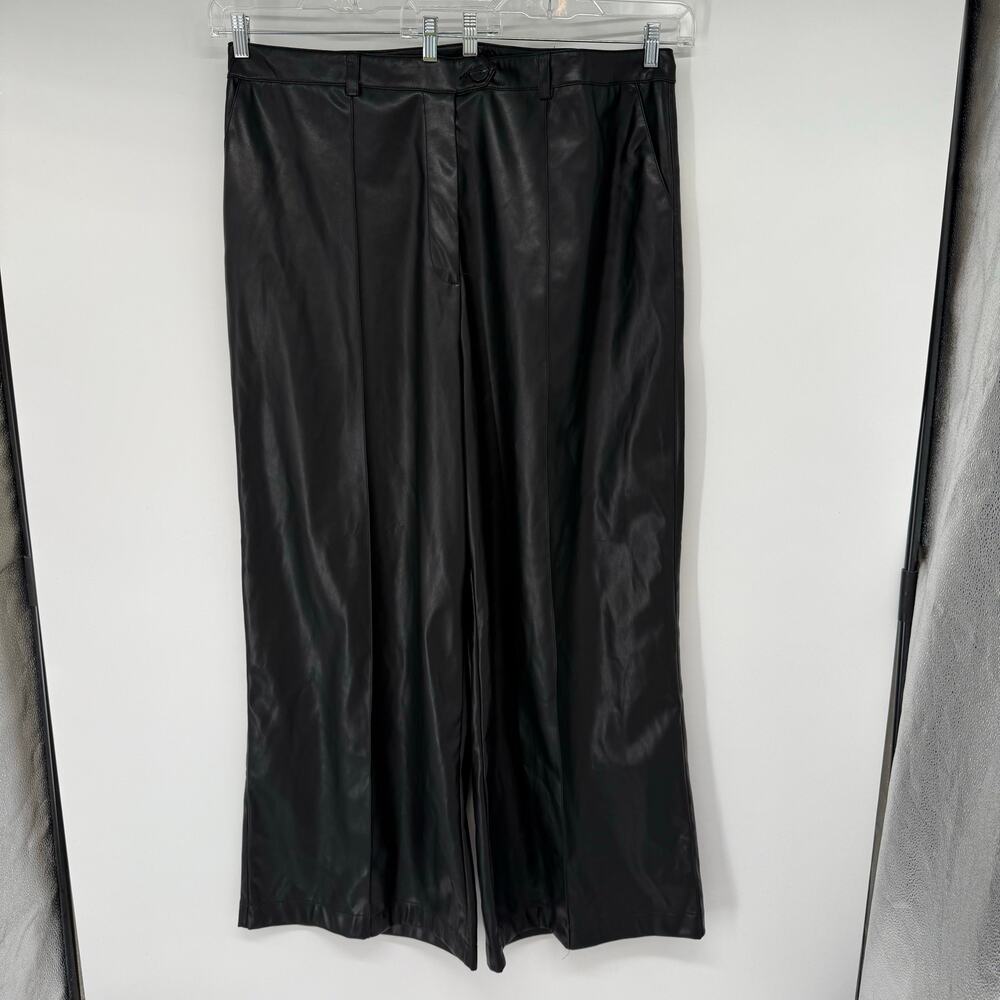 NWT Nasty Gal Plus Faux Leather Wide Leg Trouser Women's Size 22 Black High Rise